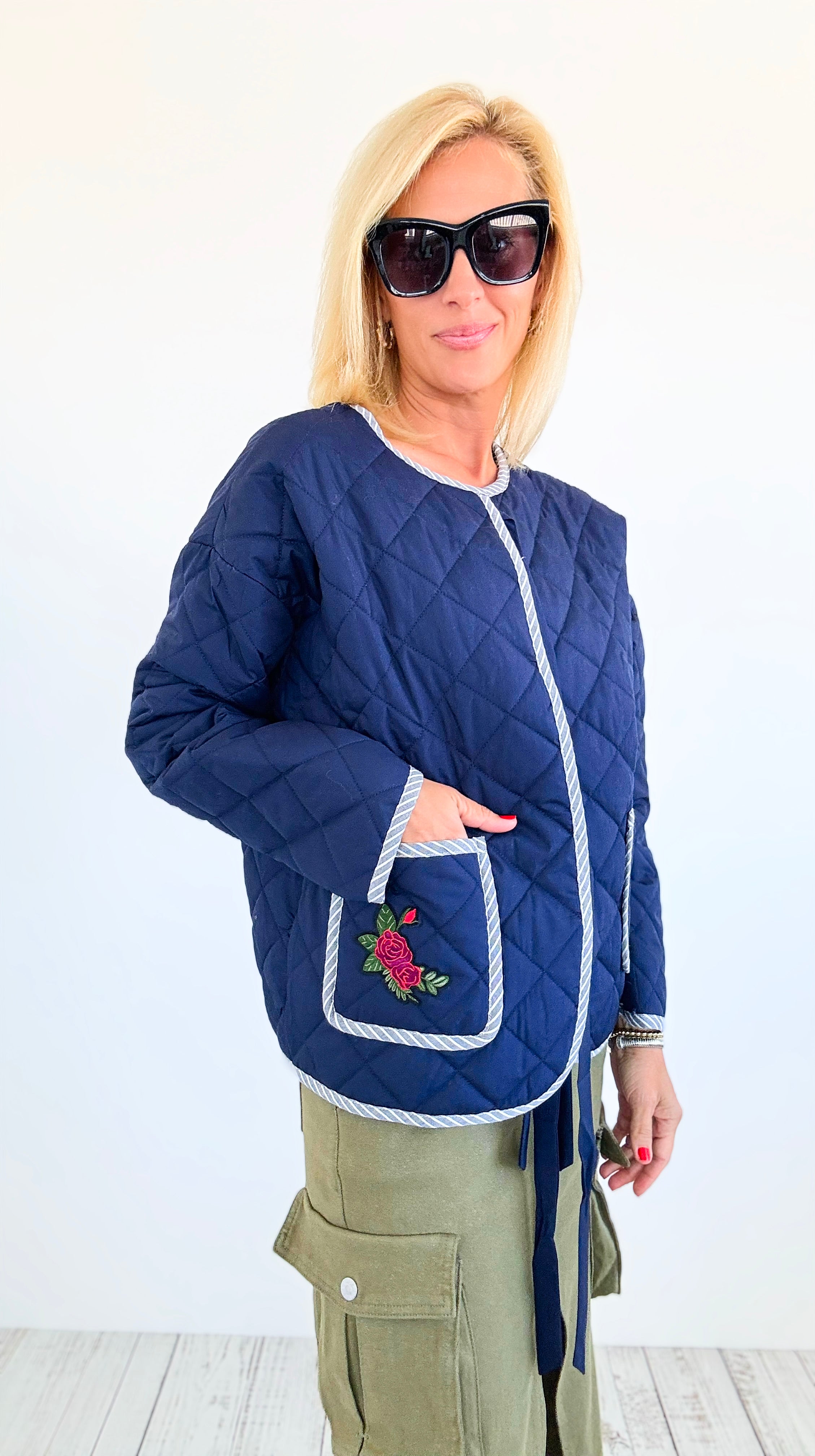 Rose Embroidered Light Quilted Jacket-160 Jackets-oddi-Coastal Bloom Boutique, find the trendiest versions of the popular styles and looks Located in Indialantic, FL