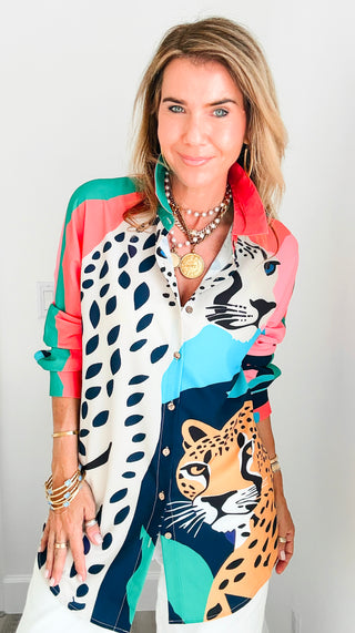 Leopard Button Front Top