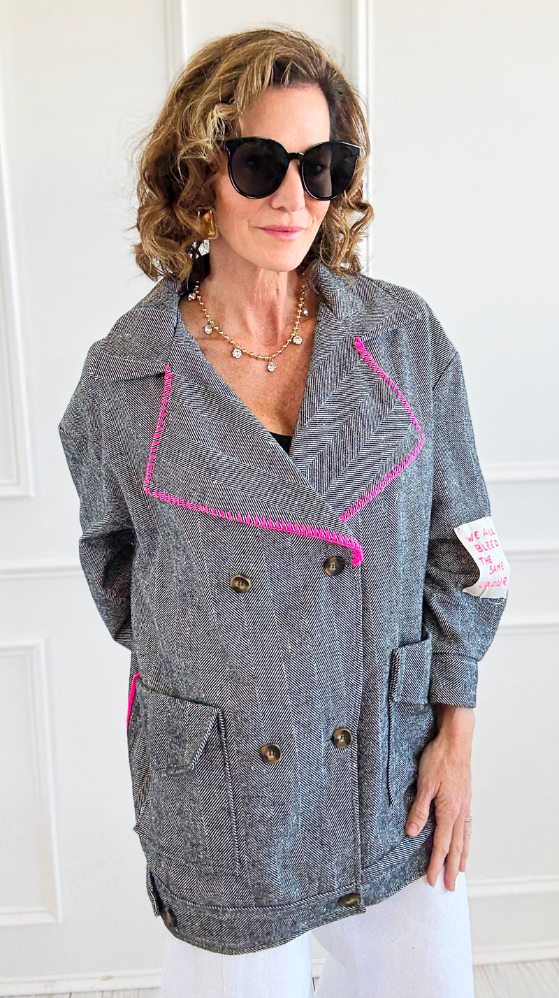 Bright Herringbone Star Italian Jacket-160 Jackets-AZUL MONACO-Coastal Bloom Boutique, find the trendiest versions of the popular styles and looks Located in Indialantic, FL