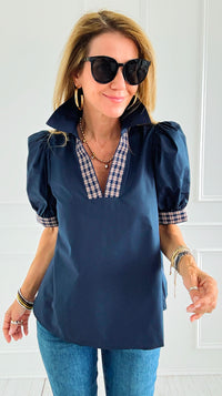 Checked Charm Puff Sleeve Top-110 Short Sleeve Tops-entro-Coastal Bloom Boutique, find the trendiest versions of the popular styles and looks Located in Indialantic, FL