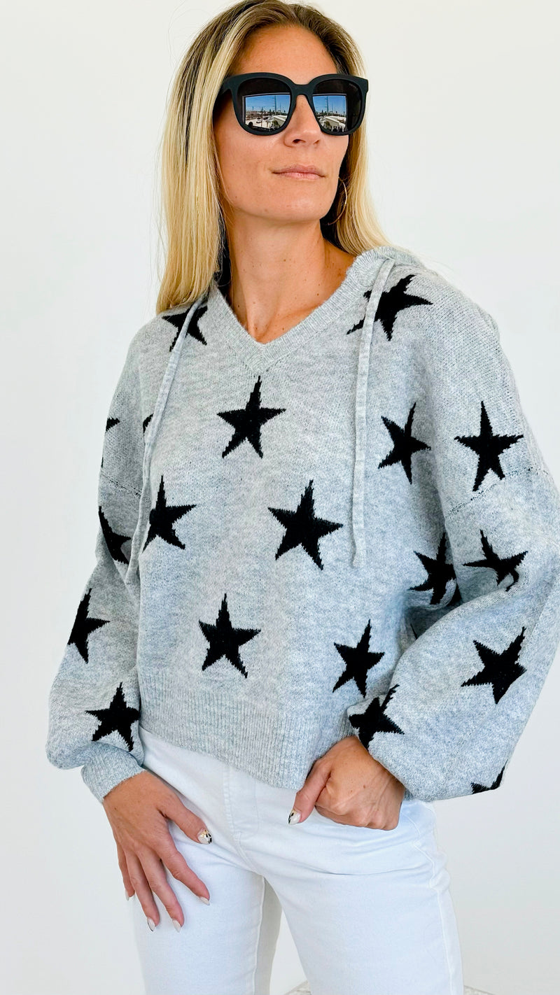 Star Printed Hoodie Sweater-140 Sweaters-Miracle-Coastal Bloom Boutique, find the trendiest versions of the popular styles and looks Located in Indialantic, FL