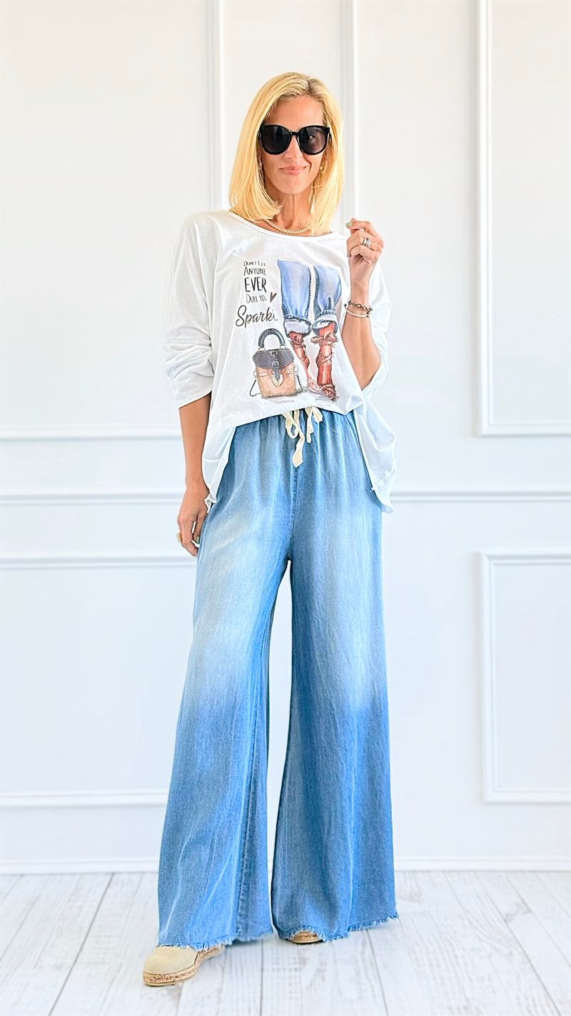 Drawstring Wide-Leg Frayed Hem Pants-190 Denim-DOE AND RAE-Coastal Bloom Boutique, find the trendiest versions of the popular styles and looks Located in Indialantic, FL