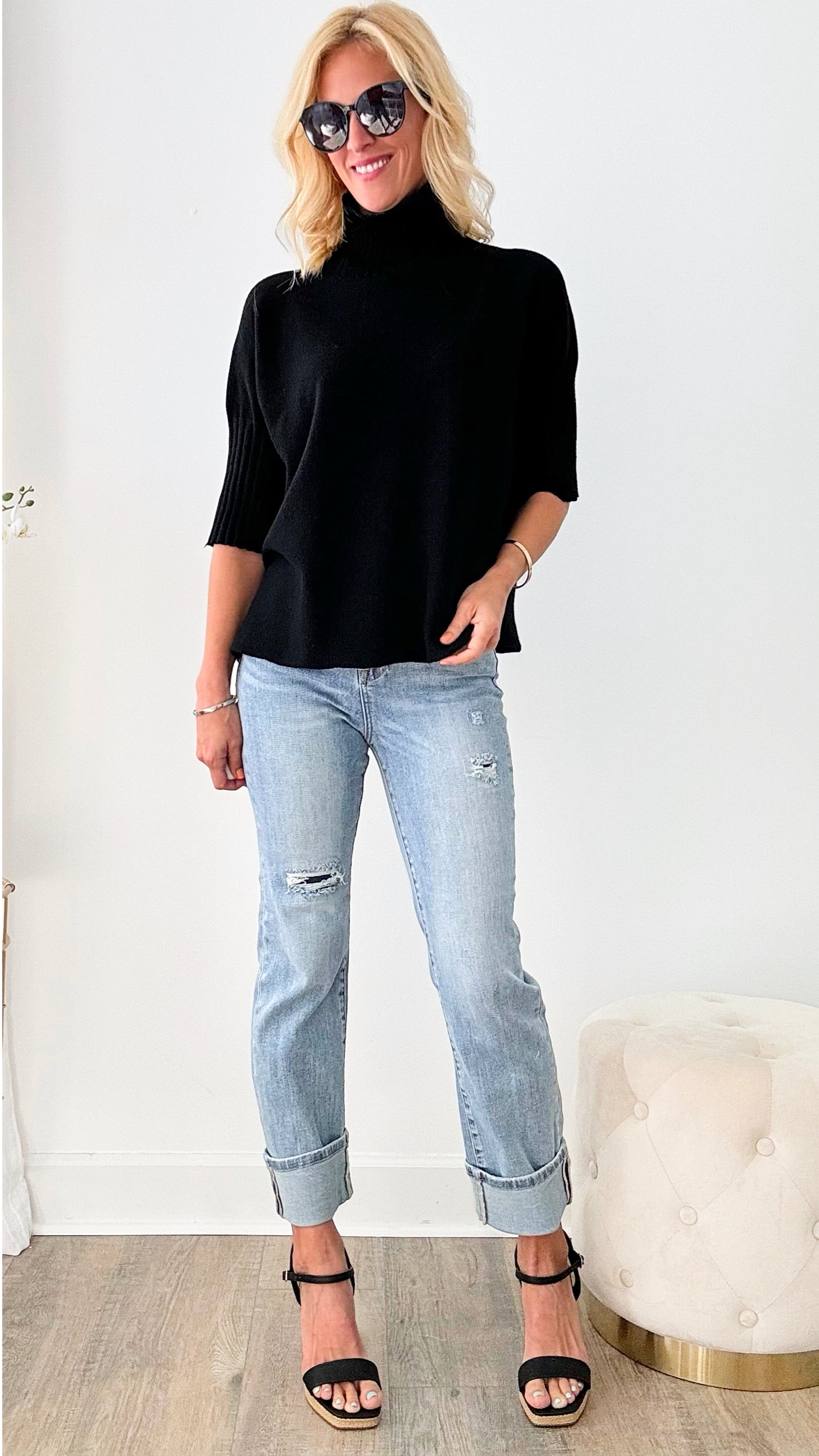 Break Free Italian Sweater Top - Black-140 Sweaters-Italianissimo-Coastal Bloom Boutique, find the trendiest versions of the popular styles and looks Located in Indialantic, FL