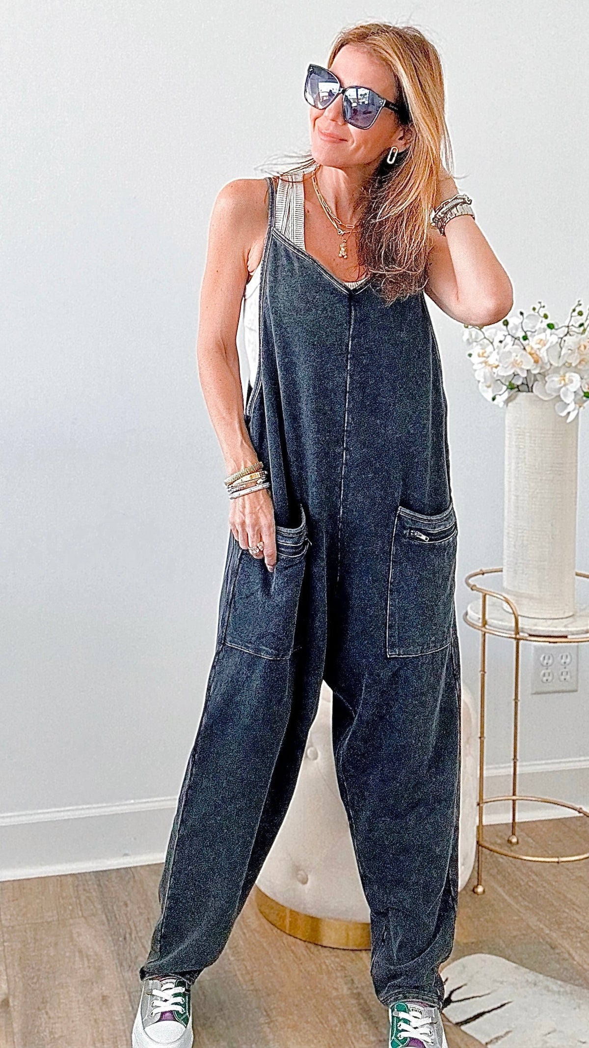Ces Femme Mineral Washed French Terry Comfy Jumpsuit