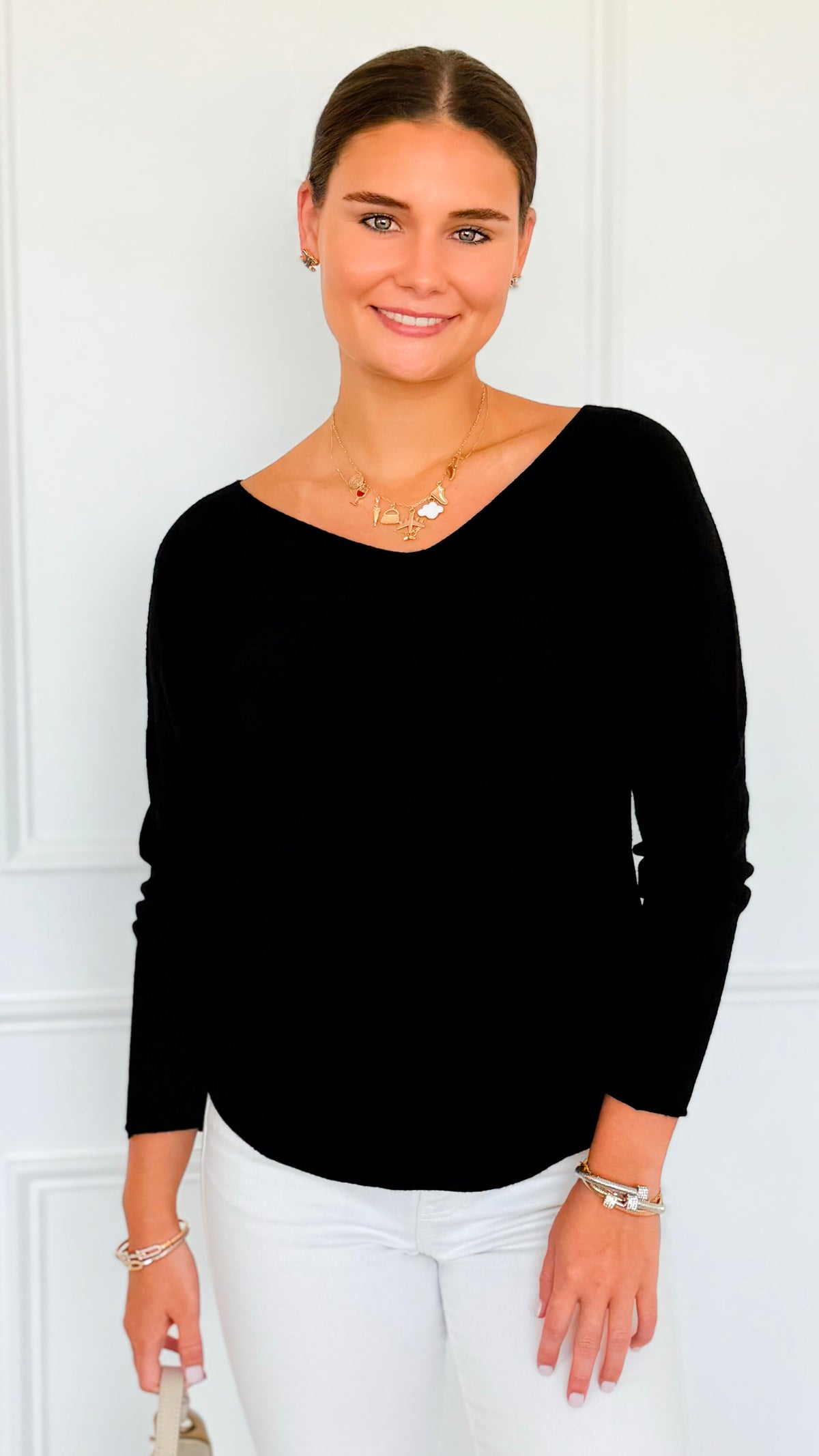 Soho Italian V-Neck Pullover - Black-140 Sweaters-Italianissimo/ Max & D-Coastal Bloom Boutique, find the trendiest versions of the popular styles and looks Located in Indialantic, FL