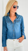 Denim Classic Button-Up Shirt -Dark Blue-130 Long Sleeve Tops-Blue Age-Coastal Bloom Boutique, find the trendiest versions of the popular styles and looks Located in Indialantic, FL