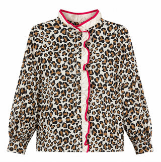 Contrast Ruffle Leopard Print Blouse