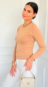 Second Skin Long Sleeve Top - Cream Coffee-130 Long Sleeve Tops-YELETE-Coastal Bloom Boutique, find the trendiest versions of the popular styles and looks Located in Indialantic, FL