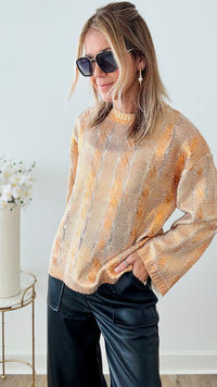 Metallic Cable Knit Relaxed Sweater - Metallic Copper-140 Sweaters-JODIFL-Coastal Bloom Boutique, find the trendiest versions of the popular styles and looks Located in Indialantic, FL