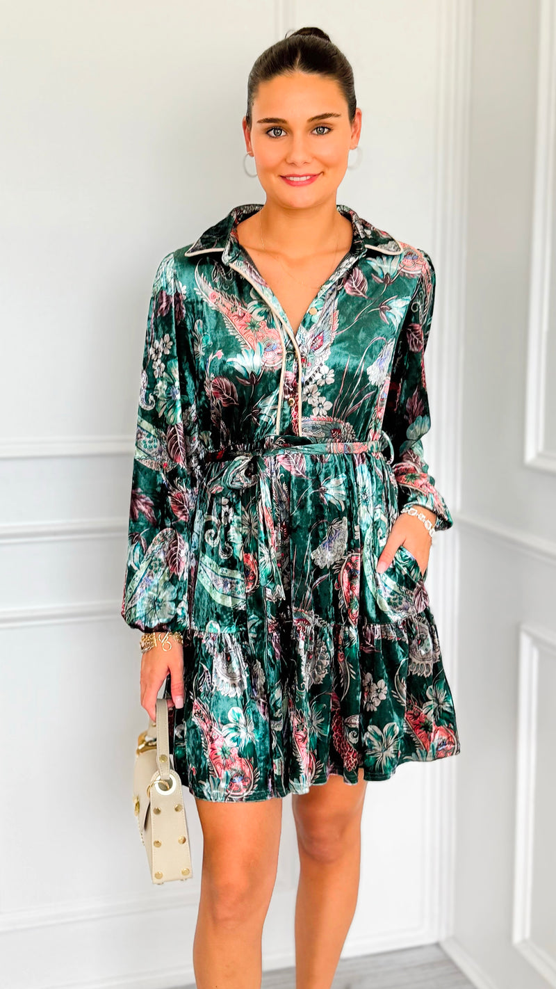 Paisley Poem Tiered Velvet Dress-200 Dresses/Jumpsuits/Rompers-JODIFL-Coastal Bloom Boutique, find the trendiest versions of the popular styles and looks Located in Indialantic, FL