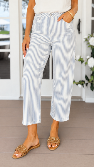 Striped High Waist Barrel Jeans