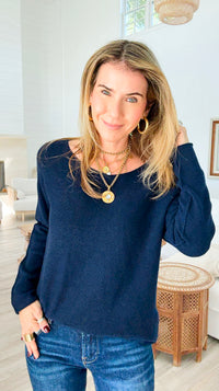 Soho Italian Boatneck Pullover - Navy-140 Sweaters-Italianissimo-Coastal Bloom Boutique, find the trendiest versions of the popular styles and looks Located in Indialantic, FL