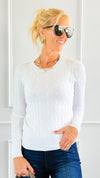 Hailey Knit Pullover Top - White-140 Sweaters-Cielo-Coastal Bloom Boutique, find the trendiest versions of the popular styles and looks Located in Indialantic, FL