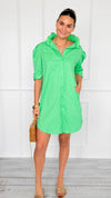 Callie Ruffle Puff Sleeve Jacquard Shirt Dress-Green Apple-200 Dresses/Jumpsuits/Rompers-Adrienne-Coastal Bloom Boutique, find the trendiest versions of the popular styles and looks Located in Indialantic, FL
