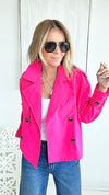 London Girl Cropped Trench Jacket - Fuchsia-160 Jackets-LOVE TREE-Coastal Bloom Boutique, find the trendiest versions of the popular styles and looks Located in Indialantic, FL