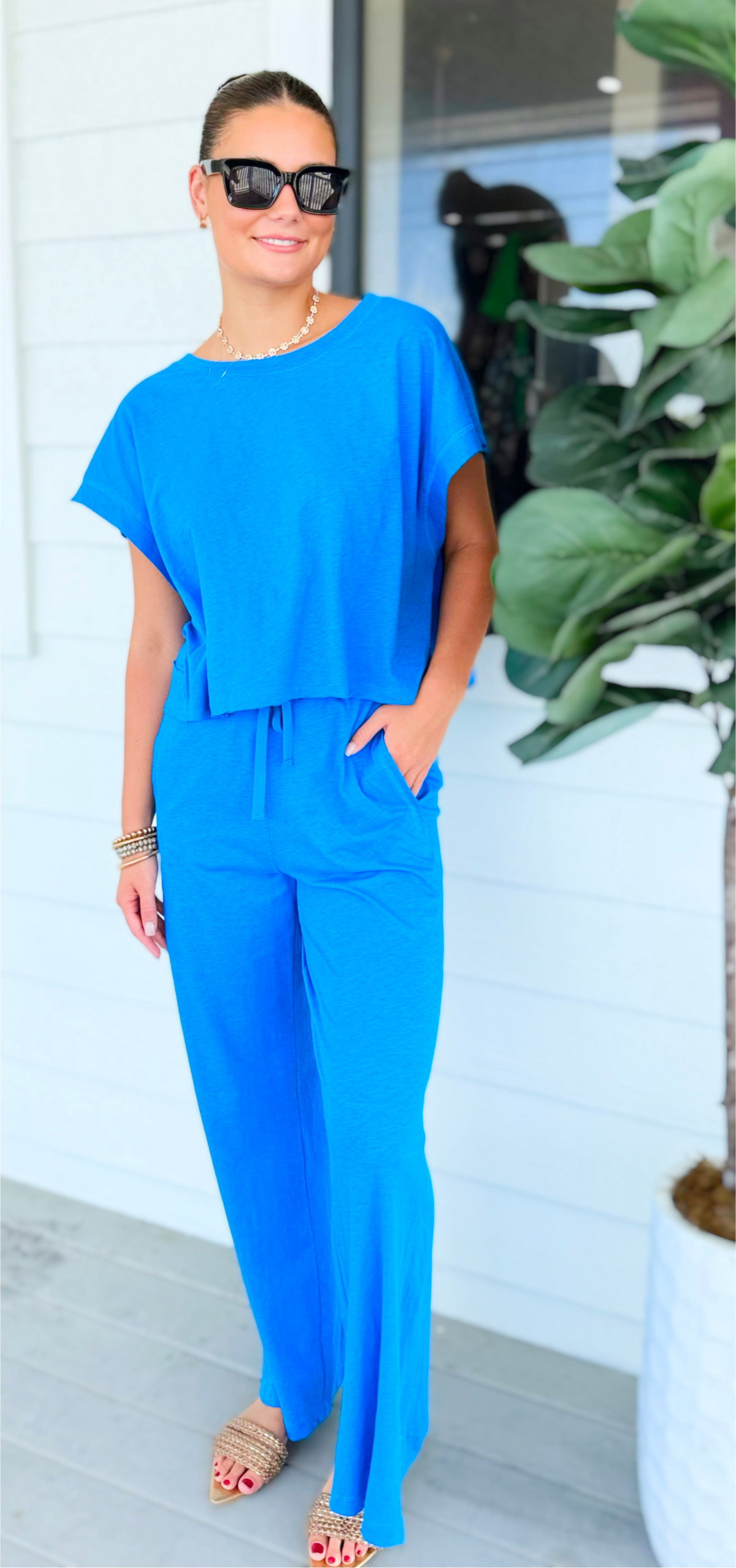 Elevated Relaxed Wide-Leg Pants - Ocean Blue-100 Pants-Rae Mode-Coastal Bloom Boutique, find the trendiest versions of the popular styles and looks Located in Indialantic, FL