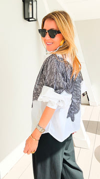 Femme Icon Lace Contrast Italian Button Top