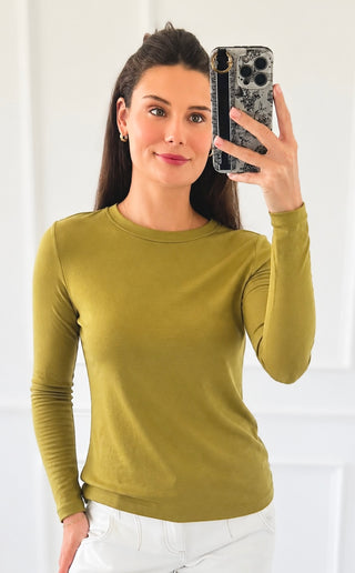 Round Neck Knit Top - Moss