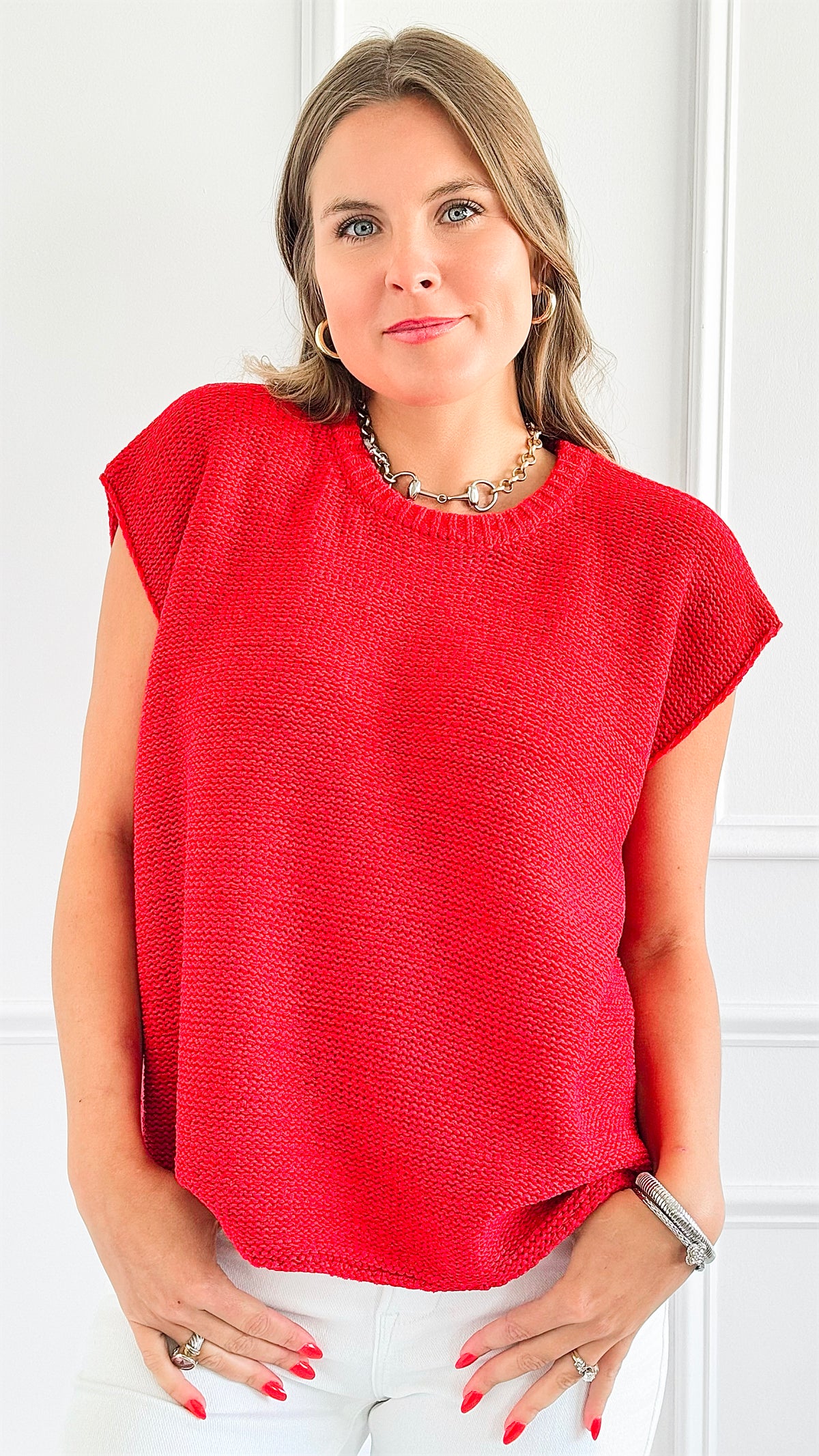 Bright Horizon Knit Blouse Top - Ruby-110 Short Sleeve Tops-Zenana-Coastal Bloom Boutique, find the trendiest versions of the popular styles and looks Located in Indialantic, FL