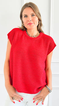 Bright Horizon Knit Blouse Top - Ruby-110 Short Sleeve Tops-Zenana-Coastal Bloom Boutique, find the trendiest versions of the popular styles and looks Located in Indialantic, FL