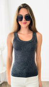 Washed Ribbed Cropped Tank Top - Ash Black-100 Sleeveless Tops-Zenana-Coastal Bloom Boutique, find the trendiest versions of the popular styles and looks Located in Indialantic, FL