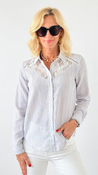 Striped Elegance Button-Down Top-130 Long Sleeve Tops-Rousseau-Coastal Bloom Boutique, find the trendiest versions of the popular styles and looks Located in Indialantic, FL