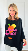 Aperol Spritz Italian Knit Sweater - Black-140 Sweaters-Italianissimo-Coastal Bloom Boutique, find the trendiest versions of the popular styles and looks Located in Indialantic, FL