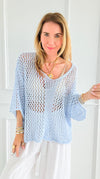 Sea Breeze Italian Crochet Top- Sky Blue-140 Sweaters-SEÑORITA C-Coastal Bloom Boutique, find the trendiest versions of the popular styles and looks Located in Indialantic, FL