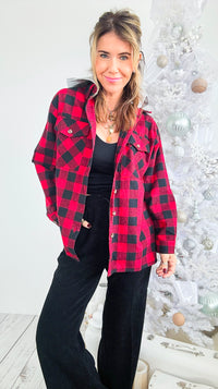 Plaid Hooded Shirt-130 Long Sleeve Tops-Blue Age-Coastal Bloom Boutique, find the trendiest versions of the popular styles and looks Located in Indialantic, FL