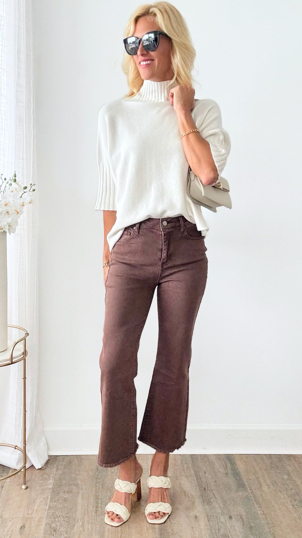 Acid Washed Hem Bootcut Pants - Mahogany-170 Bottoms-Zenana-Coastal Bloom Boutique, find the trendiest versions of the popular styles and looks Located in Indialantic, FL