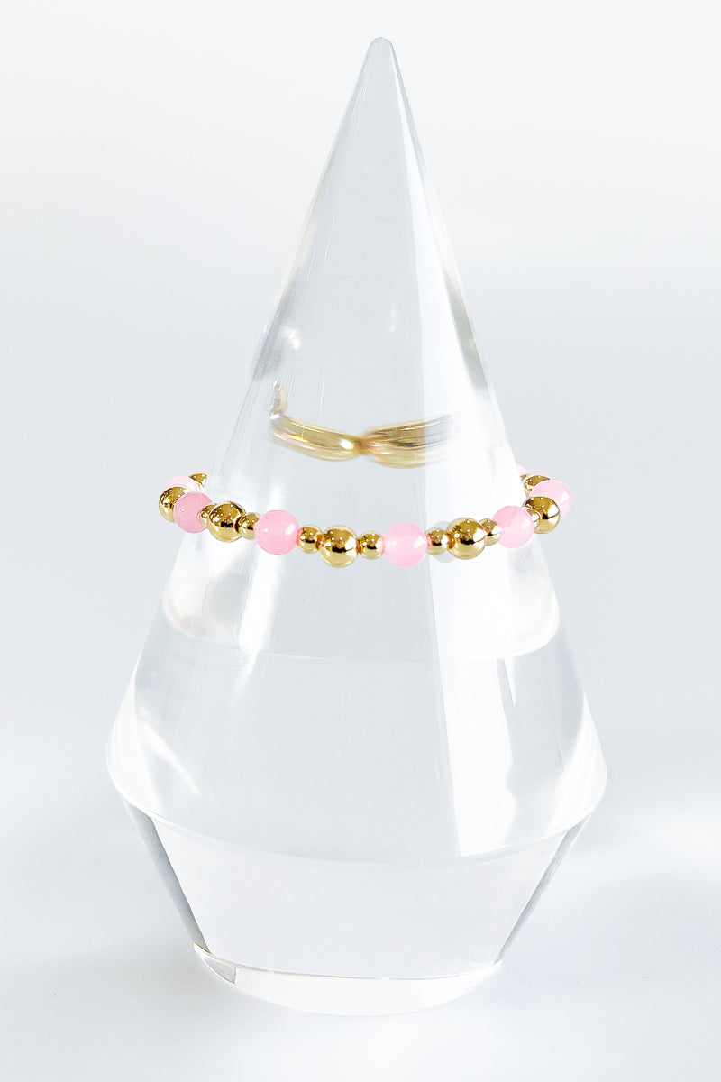 Beaded Stretch Bracelet - Pink/Gold-230 Jewelry-NYC-Coastal Bloom Boutique, find the trendiest versions of the popular styles and looks Located in Indialantic, FL