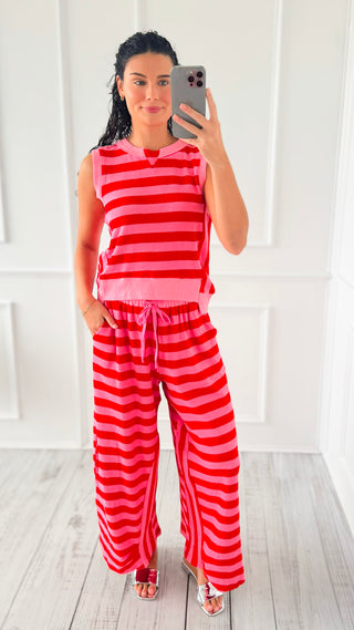 Striped Terry Knit Sleeveless Lounge Set