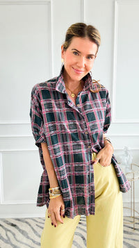 Cool & Collected Plaid Button Down Top