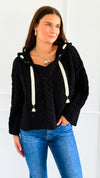Seaside Breeze Hooded Chenille Sweater - Black-140 Sweaters-Zenana-Coastal Bloom Boutique, find the trendiest versions of the popular styles and looks Located in Indialantic, FL