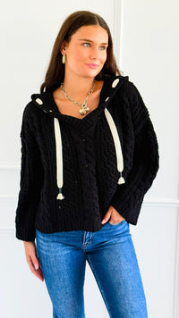 Seaside Breeze Hooded Chenille Sweater - Black-140 Sweaters-Zenana-Coastal Bloom Boutique, find the trendiest versions of the popular styles and looks Located in Indialantic, FL