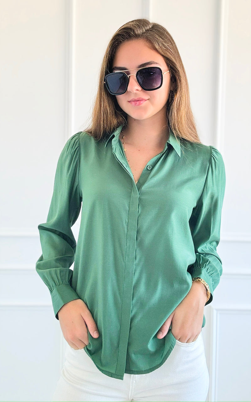 Golden Hour Satin Top - Hunter Green-130 Long Sleeve Tops-Must Have-Coastal Bloom Boutique, find the trendiest versions of the popular styles and looks Located in Indialantic, FL