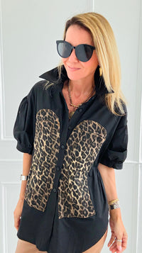Run Wild Button-Up Blouse-Black-110 Short Sleeve Tops-7Mango7-Coastal Bloom Boutique, find the trendiest versions of the popular styles and looks Located in Indialantic, FL