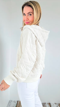 Quilted Hoodie Jacket- Bone-130 Long Sleeve Tops-Rae Mode-Coastal Bloom Boutique, find the trendiest versions of the popular styles and looks Located in Indialantic, FL