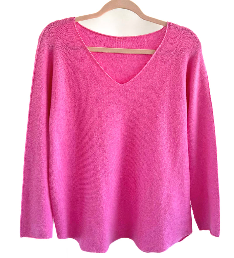 Soho Italian V-Neck Pullover - Pink-140 Sweaters-Italianissimo/ Max & D-Coastal Bloom Boutique, find the trendiest versions of the popular styles and looks Located in Indialantic, FL