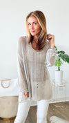 Relaxed Italian Crochet Top - Beige-130 Long Sleeve Tops-V6-Coastal Bloom Boutique, find the trendiest versions of the popular styles and looks Located in Indialantic, FL
