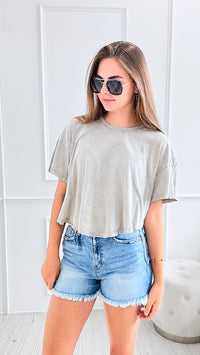 Washed Round Neck Short Sleeve Top-110 Short Sleeve Tops-Zenana-Coastal Bloom Boutique, find the trendiest versions of the popular styles and looks Located in Indialantic, FL