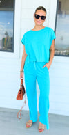Elevated Relaxed Wide-Leg Pants - Turquoise-100 Pants-Rae Mode-Coastal Bloom Boutique, find the trendiest versions of the popular styles and looks Located in Indialantic, FL