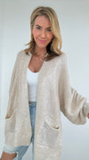 Mirrored Metallic Sugar High Italian Cardigan- Ecru/Silver-150 Cardigan Layers-Italianissimo-Coastal Bloom Boutique, find the trendiest versions of the popular styles and looks Located in Indialantic, FL
