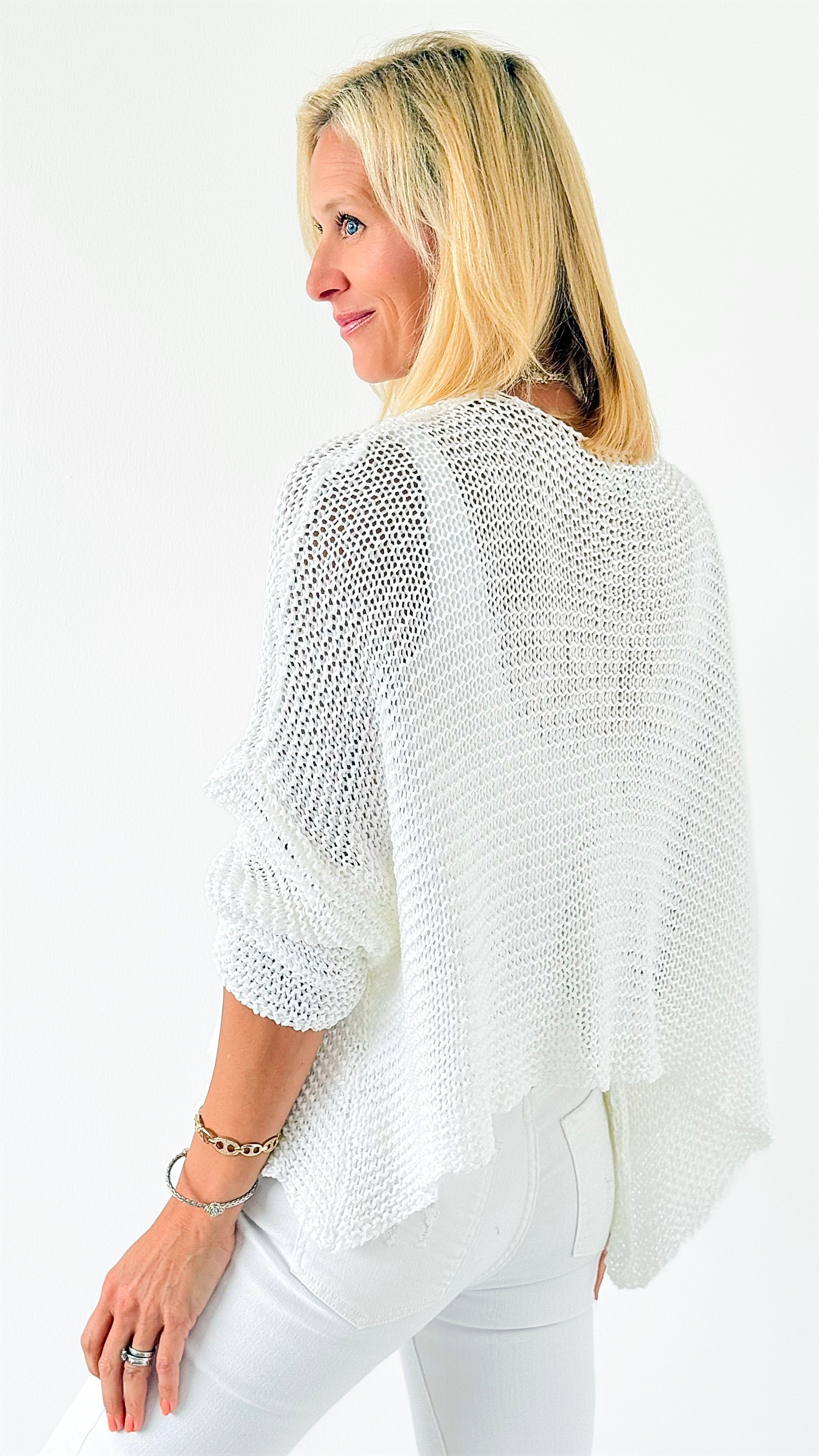 Coastal Breeze Knit Italian Cardigan - White-150 Cardigans/Layers-Italianissimo-Coastal Bloom Boutique, find the trendiest versions of the popular styles and looks Located in Indialantic, FL