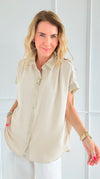 Laguna Shimmer Top - Oatmeal-110 Short Sleeve Tops-Jodifl-Coastal Bloom Boutique, find the trendiest versions of the popular styles and looks Located in Indialantic, FL