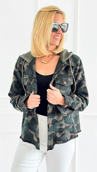 Camo Button-Up Hooded Jacket-160 Jackets-mystree-Coastal Bloom Boutique, find the trendiest versions of the popular styles and looks Located in Indialantic, FL