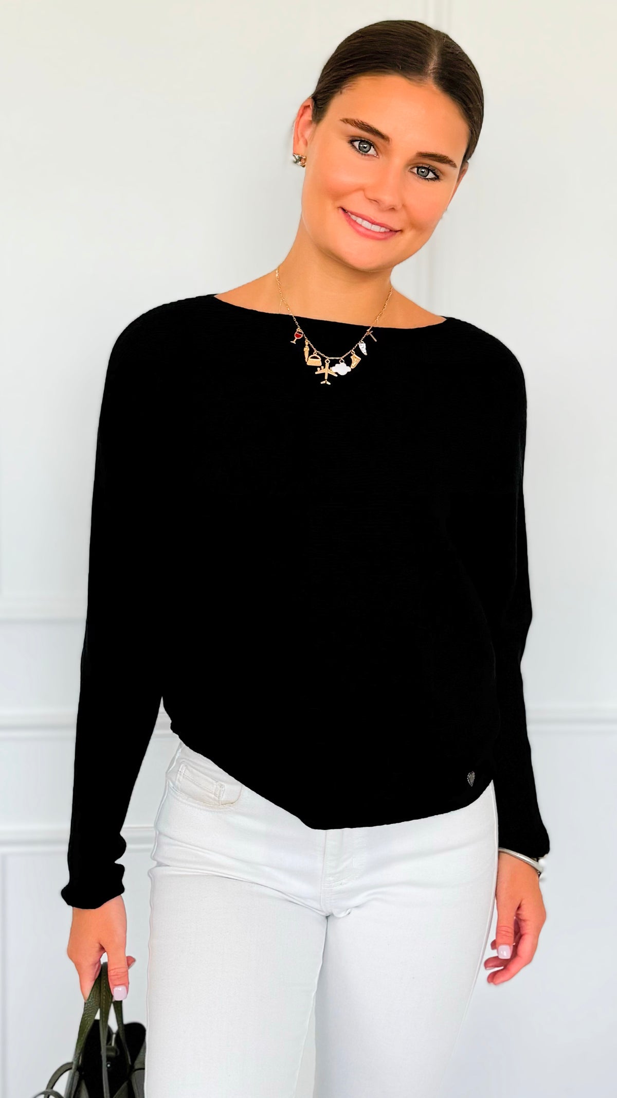 Ribbed Italian Pullover- Black-140 Sweaters-Italianissimo-Coastal Bloom Boutique, find the trendiest versions of the popular styles and looks Located in Indialantic, FL
