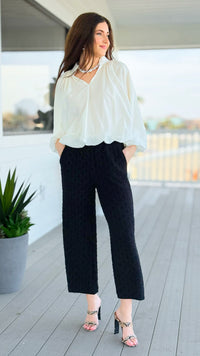 Cloud Nine Split Neck Top - Ecru