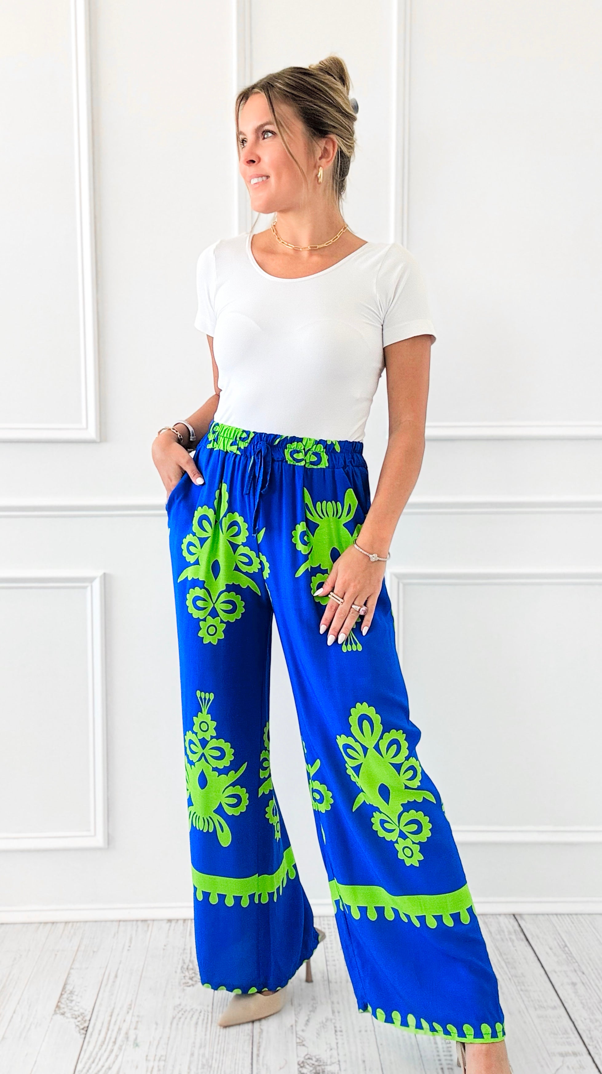 Riviera Bloom Italian Pant- Royal Blue-100 Pants-Italianissimo-Coastal Bloom Boutique, find the trendiest versions of the popular styles and looks Located in Indialantic, FL