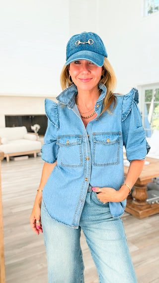 Light Wash Puff Sleeve Denim Blouse